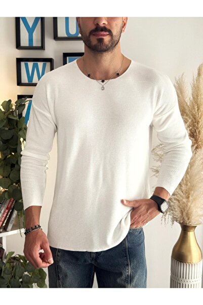 Açık Yaka İnce Triko Sweat