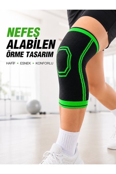 Eco Lounge Esnek Diz Desteği Siyah Yeşil Örme Dizlik Spor Egzersiz ve Günlük Kullanım İçin