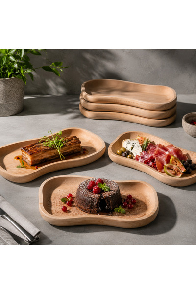 LimArt Set 6 platouri din lemn de fag pentru servire restaurant sau cadou, Li...