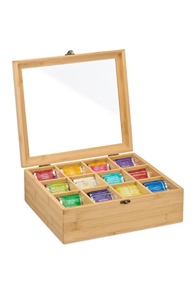 Relaxdays Κουτί για Τσάι Bamboo Tea Box Αποθήκευσης από Μπαμπού 12 Θέσεων 11 ...