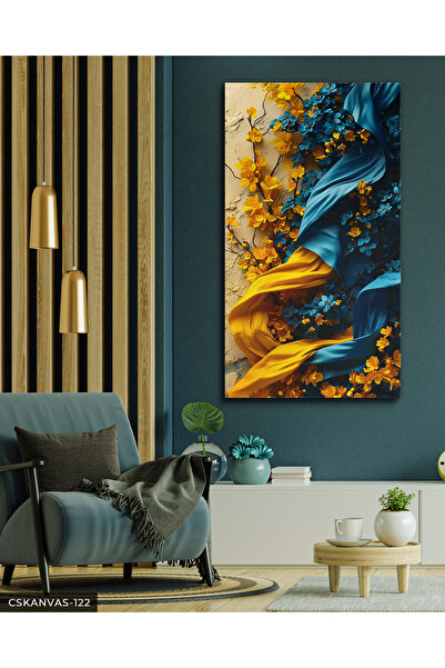 Evinemoda Sarı Mavi Soyut Desenler Tek Parça Kanvas - Canvas Tablo