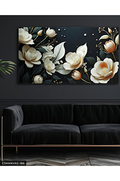 Evinemoda Beyaz Çiçekler Tek Parça Kanvas - Canvas Tablo