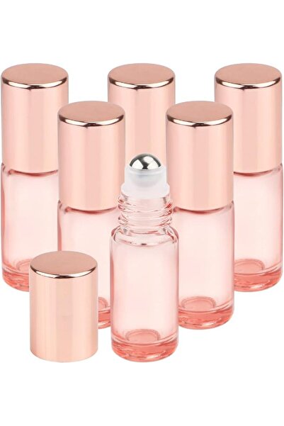 ASKIND 1/6 Oz Pink Glass Roller Bottles, 6 Pack 5ml Roll On Bottles With Rose...
