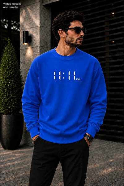caddekombin Men's 11:11 Pm Digital Clock Printed Cycling Round Neck Casual Sw...