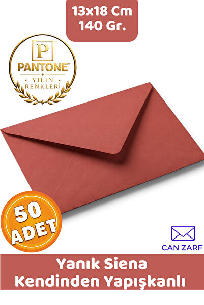 CAN ZARF 50 Adet Yanık Siena Kırmızı Zarf Pantone Yılın Renkleri 140 gr. 13x1...