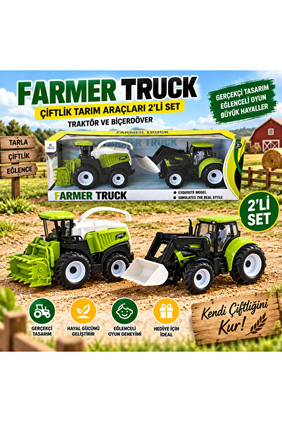 TRUST STORE Toy Tractor and Harvester 2-Piece Farm Set Farmer Truck Agricultu...