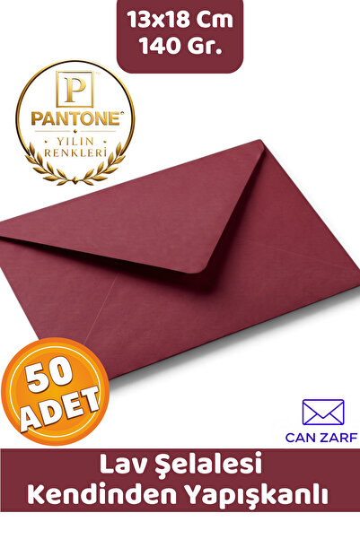 CAN ZARF 50 Adet Şelalesi Bordo Zarf Pantone Yılın Renkleri 140 gr. 13x18 Cm ...