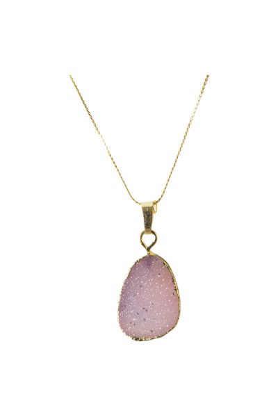 NO BRAND Κολιέ με Αχάτη druzy ημιπολύτιμη 18x20mm σε αλυσίδα ατσάλι με κούμπω...