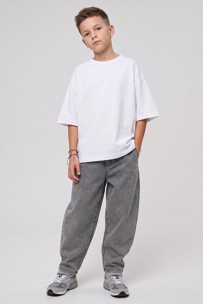 Dmb Pantaloni din denim pentru băieți, cu talie elastică, din țesătură tricotată, model Balon (Balloon) Fit