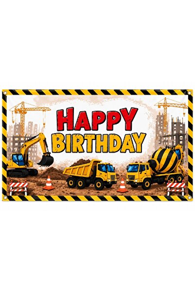 Bkmc İnşaat Temalı Doğum Günü Arka Fonu Vinil Branda | Happy Birthday Parti Dekoru | Şantiye Konsept Doğum Günü Parti Seti Süsü