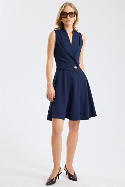 HomeStore Double-Breasted V-Neck Flared Dress