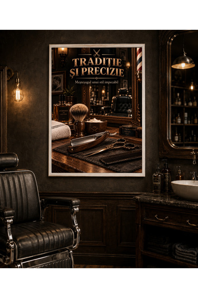 Miutic Print Studio Tablou decorativ pentru barber shop „Tradiție și Precizie...