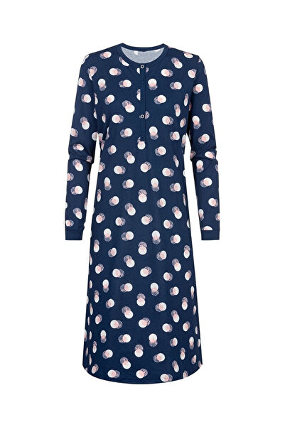 KOZZ STYLE Blue 100% Pure Cotton Long Sleeve Nightgown