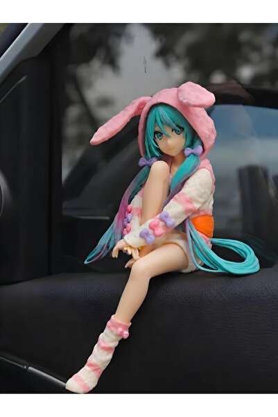 DEK Hatsune Miku Tavşan Kapüşonlu Oturan Vocaloid Anime Figürü 14 cm