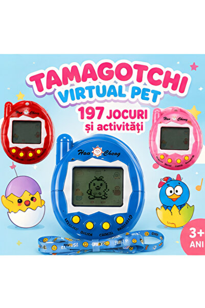 FAMIFY Tamagotchi Animal de companie virtual roșu, 197 de jocuri, Animal virtual interactiv