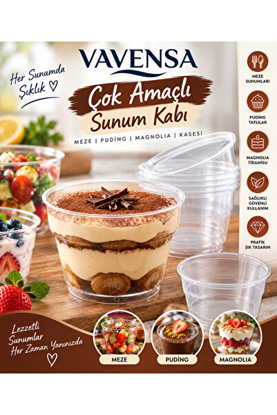 Şeffaf Sunum Kasesi Çok Amaçlı Meze Puding Magnolia Tatlı Kabı 5 adet
