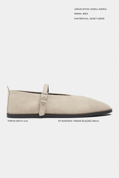 NİŞANTAŞI SHOES Nora Beige Suede Leather Buckle Detail Flat Sole Women's Ballerinas