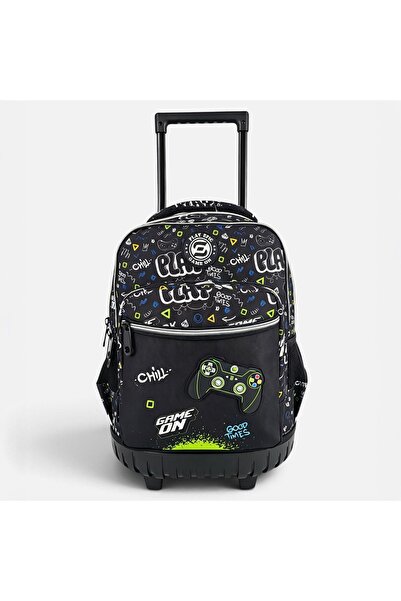 Welora Rucsac cu troler pentru școala primară, Consolă de jocuri 3D, Negru/Ve...