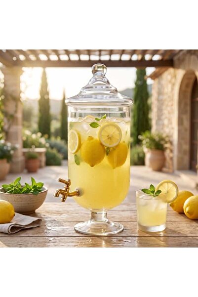 Alegre Glass Kurşun Cam Kapaklı Sebil - Şeffaf - 3,5 lt