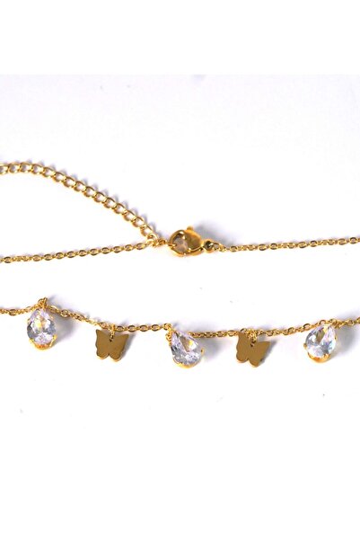 NO BRAND Κολιέ Butterfly &amp; Chrystal Drop και χρυσή αλυσίδα ατσάλι 1.5mm μ...