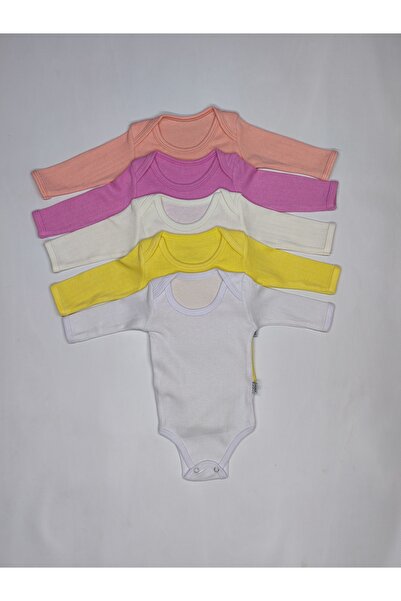 vieso 5'li KIZ Bebek Uzun Kollu Renkli Çıtçıtlı Body Zıbın