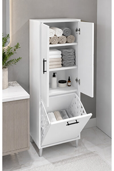 POZİTİF HIRDAVAT Luna Çok Amaçlı Sepetli 2 Kapaklı Banyo Dolabı