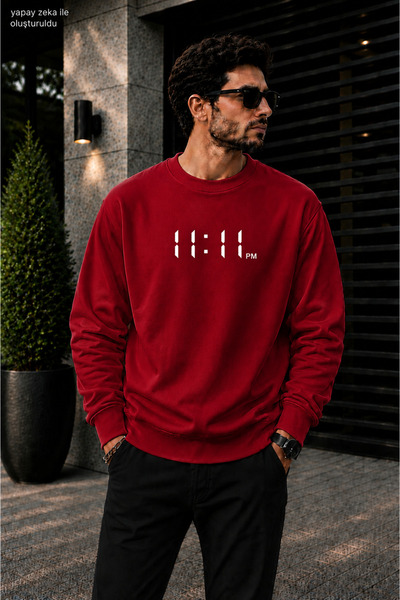 caddekombin Men's 11:11 Pm Digital Clock Printed Cycling Round Neck Casual Sw...