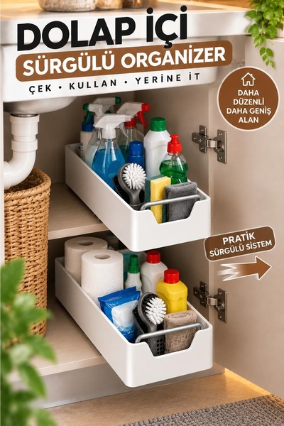 Kitchen Beauty Çok Amaçlı Raylı Dolap İçi Çekmece Organizer Sürgülü Mutfak Ba...