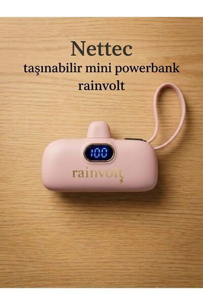 Nettec Rainvolt Mini Kapsül Powerbank – LED Dijital Göstergeli & Dahili Kablo...
