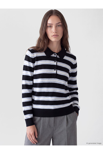 LC Waikiki Rmz Gi̇yi̇m Farkiyla Devrik Roba Collar Striped Women's Knitwear S...