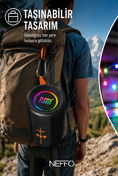 NEFFO Taşınabilir Bluetooth Hoparlör – IPX6 Su Geçirmez, RGB Işıklı, Güçlü Ses