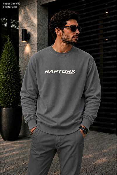 caddekombin سويت شيرت كاجوال برقبة دائرية مطبوع عليه نصوص Raptorx للرجال