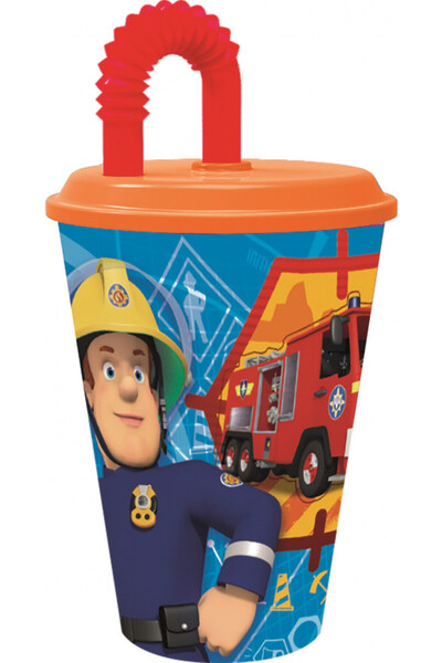 Pompierul Sam Rescue Mission πλαστικό ποτήρι με καλαμάκι, 430 ml
