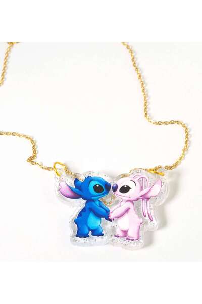 NO BRAND Κολιέ Stitch & Lilo πολύχρωμο σε glitter plexiglass 30x44mm σε cross...