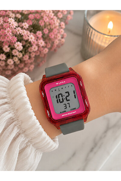 Jaga Sports Digital Women's Watch, Gray Silicone Strap, Pool and Sea Use, Ala...