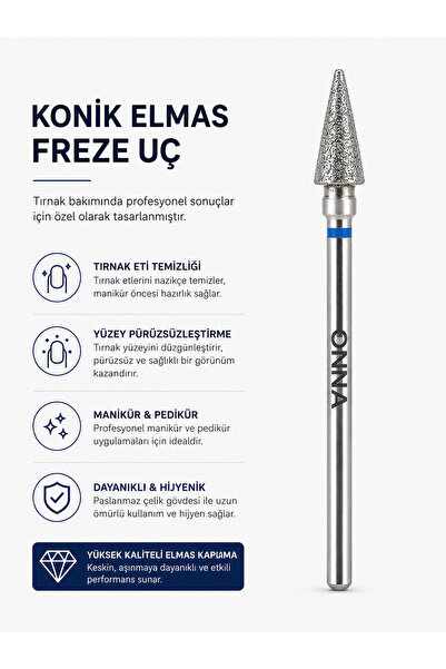 ONNA PROFESSIONAL Konik Elmas Freze Uç — Tırnak Eti Temizleme & Manikür Pedik...