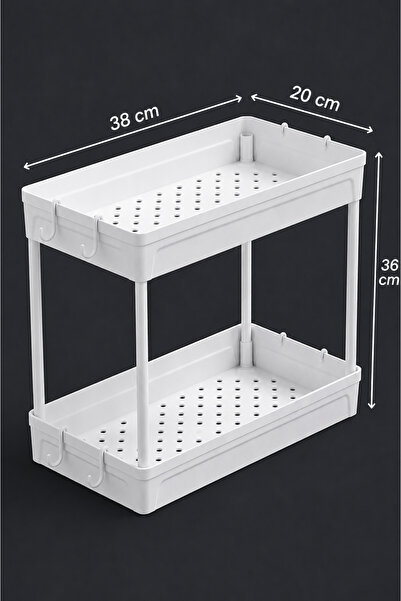 ATA HOME XL Rafata Çok Amaçlı Geniş 2 Katlı Banyo Düzenleyici Dolap İçi Organizer Evye Altı Düzenleyicisi Askılı Raf Deterjanlık