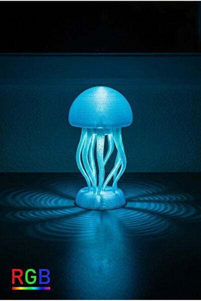 spira 3D RGB Dekoratif Denizanası Gece Lambası - Loş Işıklı Masa ve Başucu La...