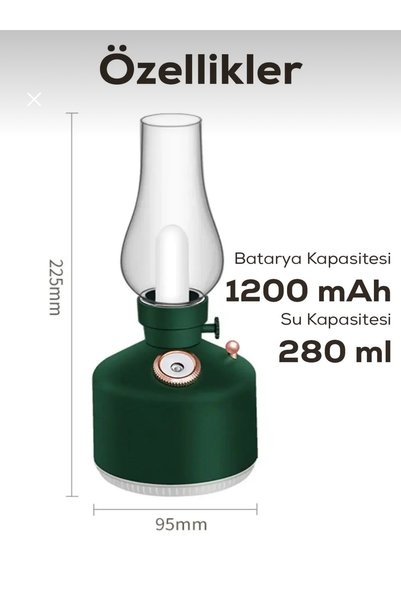 MİMOZA PARK Şarjlı Nostaljik Gaz Lambası Hava Nemlendirici ve Buhar Makinesi- Dekoratif Masa ve Gece Lambası 280 ML