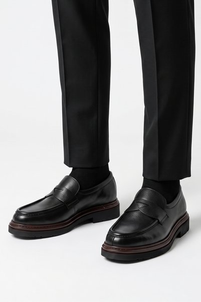 LUSIVE 100% Genuine Leather Black Casual Laceless Classic Men's Shoes Luass30Al0062