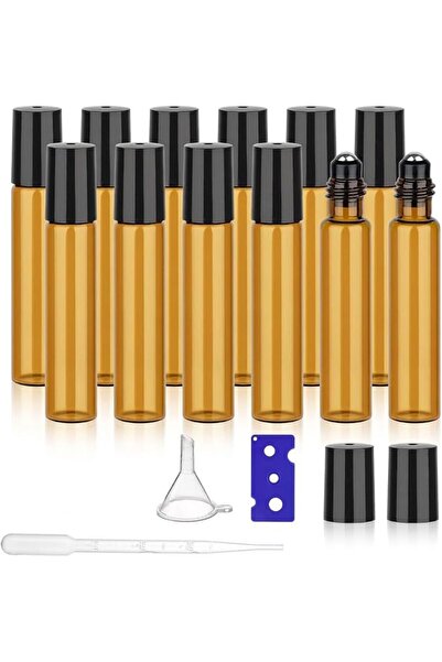 TERRIFI 12 Pack Roller Bottles for Essential Oils and Perfumes, 10ml Amber Co...