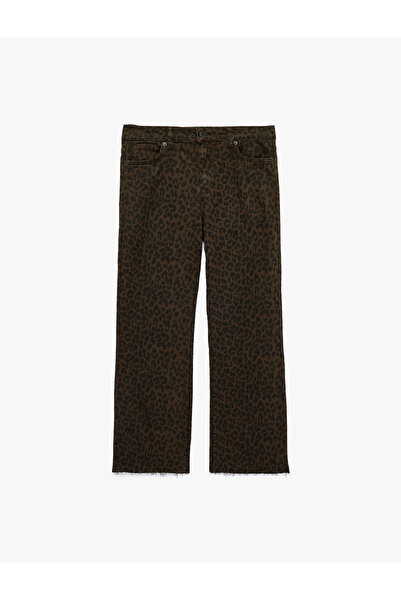 Koton Normal Waist Cotton Slim Fit Short Spanish Leg Leopard Print Trousers -...