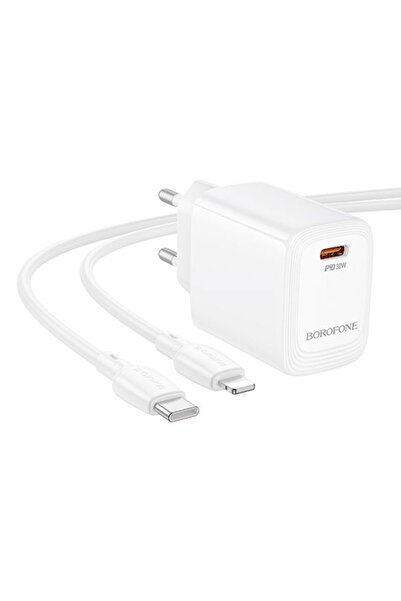 Borofone Φορτιστής GaN με Θύρα USB-C και Καλώδιο USB-C σε Lightning 30W Power...