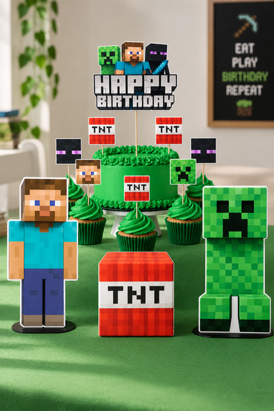 Hey Parti Minecraft Temalı Çocuk Doğum Günü Kutlama ve Parti Süsleme Seti – M...