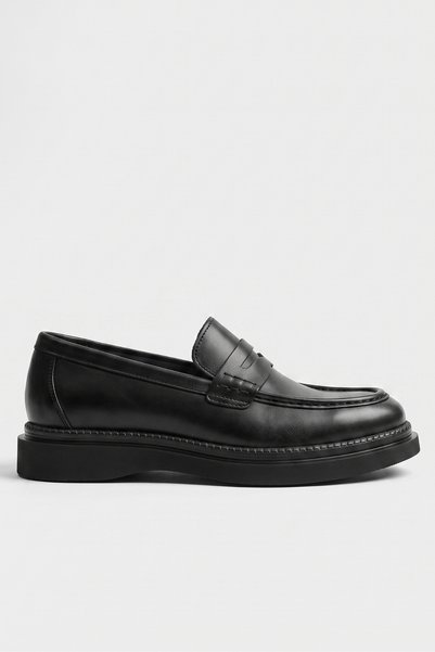 LUSIVE 100% Genuine Leather Black Casual Laceless Classic Men's Shoes Luass30Al0057