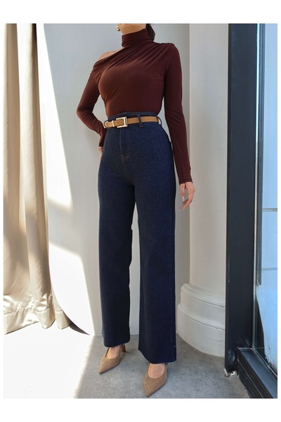 ESRAHELVACI Yüksek Bel Kemerli Wide Leg Jean