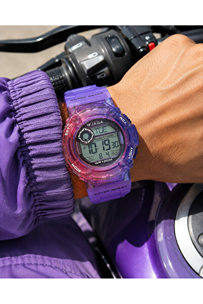 Jaga Sports Digital Men's Wristwatch, Purple Silicone Band, Pool and Sea Use,...