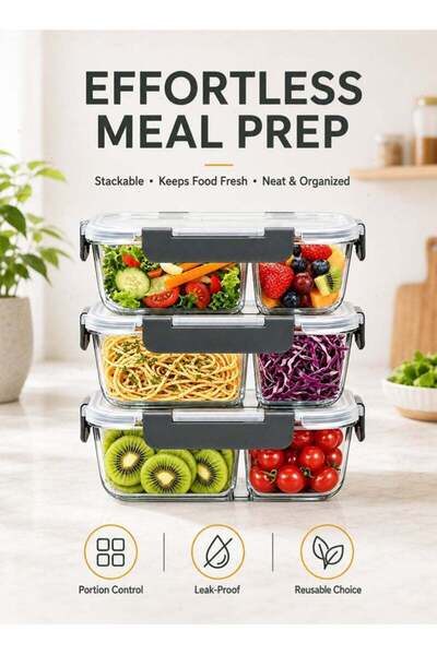 Qadro 3 Pack Glass Meal Prep Containers，Leak Proof Snap Lock Food Storage，2 C...