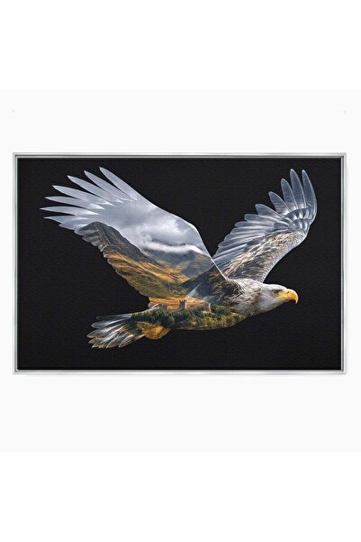 Luxcanva Tablou Canvas Vulturul Libertatii 60x40 cm cu Rama Argintiu Vultur P...