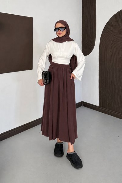 Moda Neval Women's High Waist Flowy Tencel Fabric Long Skirt